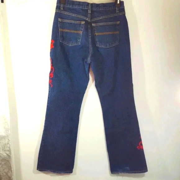 Vintage Express Jeans Y2K 99/00 Red Embroidery 100% Cotton Made in USA 9/10 - Picture 7 of 14